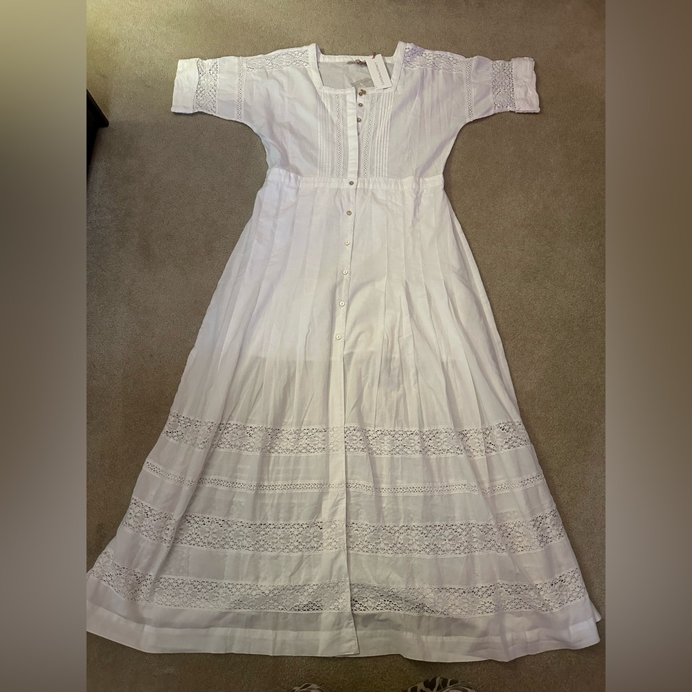 NWT LoveShackFancy Edie Voile Lace Trim Button Front Maxi Dress White Large - Picture 10 of 10